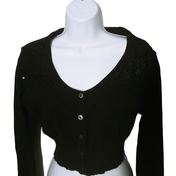 G21 Cropped  Black Cardigan with Sequins L - Picture 2 of 6